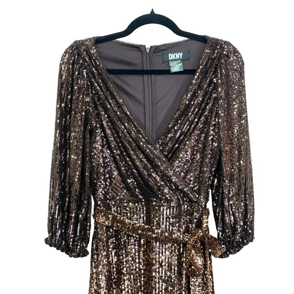 DKNY Brown Ombre Sequin Dress Tie Belt Size 4 NEW - Picture 4 of 7